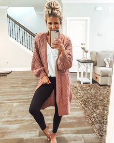 pink cardigan outfit